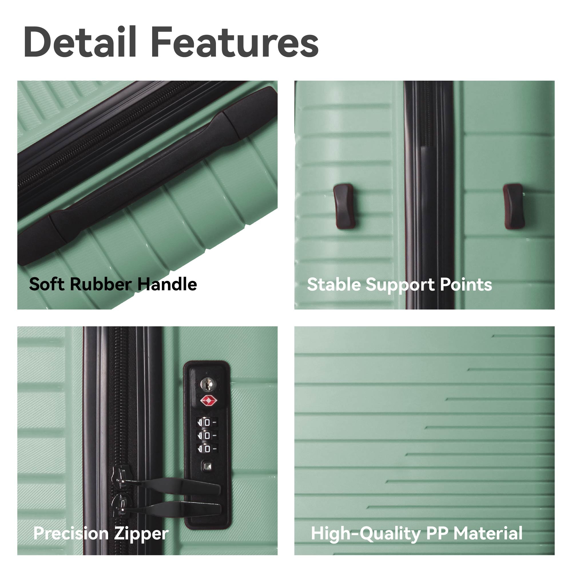 Luggage Set 3 Piece, PP Hardshell Carry On Suitcase With Spinner Wheels & TSA Lock, Lightweight Suitcases For Business, Trip, (20"/24"/28"), Green_voghion.com